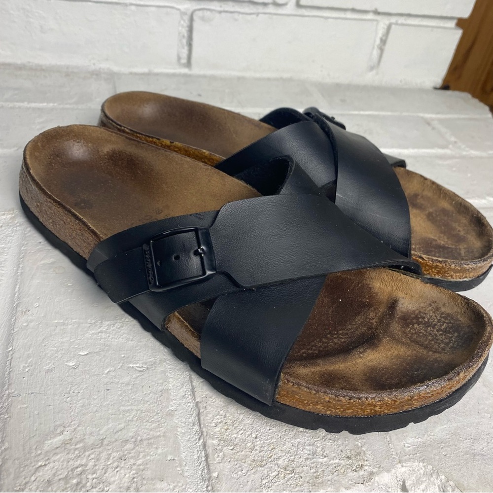 Birkenstock Birki’s Sienna black leather boho Earthy granola Strappy sandal 39 9
